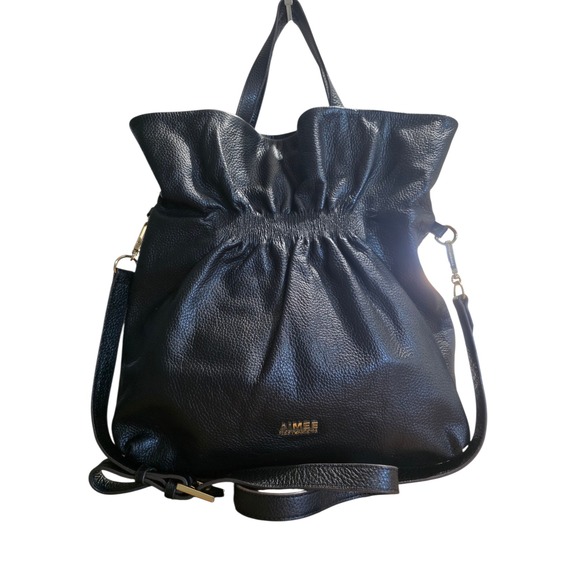 Aimee Kestenberg Handbags - Aimee Kestenberg Pebbled Leather 5th Ave Pleated Satchel Crossbody Tote Bag